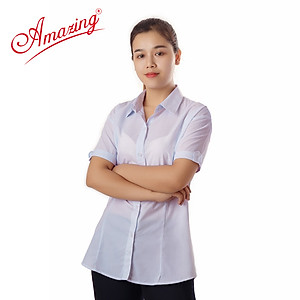 Áo sơ mi trắng cho nữ hiệu Amazing, tay dài, có 4 ben, vải KT silk, big size tới 80kg