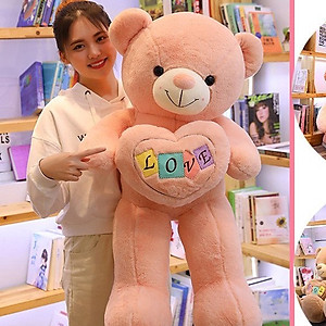 Gấu bông Teddy ôm tim - Size từ 1m1 đến 1m5 - Quà tặng gấu bông teddy vải lông tuyết mịn.
