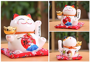 Mèo Thần Tài  Maneki Neko  vẫy tay chiêu tài lộc 16cm bằng gốm sứ - mẫu giao ngẫu nhiên
