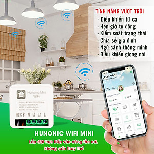 Công tắc Wifi Hunonic Mini 2 kênh 500W/kênh - LẮP SAU CÔNG TẮC ÂM TƯỜNG - Điều khiển từ xa bằng điện thoại