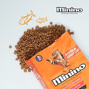 Thức ăn cho mèo con & mèo trưởng thành Minino Tuna Flavored vị cá ngừ gói 1.3kg