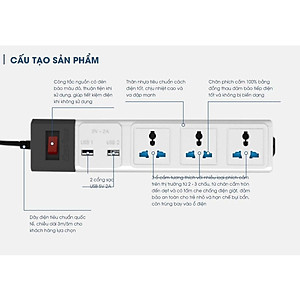Ổ cắm đa năng USB 3m Rạng Đông Model: OC02.USB 3C/3M/10A
