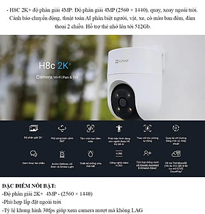 Camera Wifi EZVIZ H8C 4MP 2K, Quay Quét 360 Độ, Đàm Thoại 2 Chiều, Ghi Hình Màu Ban Đêm- Hàng Chính Hãng