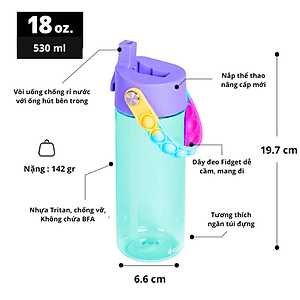 [Elemental chính hãng - Thương hiệu Mỹ] Bình nước Elemental Tritan 530ml - dây đeo Pop Fidget, an toàn sức khỏe