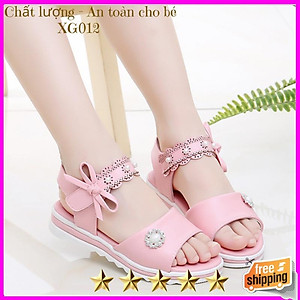 Giày Dép Sandal Bé Gái Đi Học Quai Đính Hạt Trai Mềm Dẻo Cho Bé Từ 3-10 Tuổi