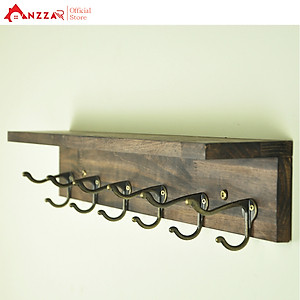 Móc gỗ treo quần áo gắn tường nhiều kích thước màu nâu rustic, kệ treo đồ trang trí Anzzar, decor phòng ngủ,móc treo quần áo, phụ kiện, giá gỗ treo quần áo