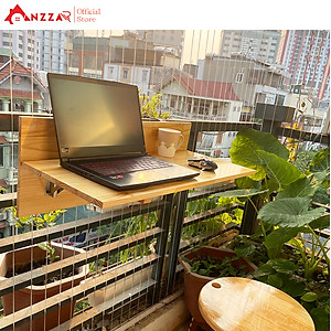 Bàn gỗ treo ban công gấp gọn kích thước chất liệu gỗ thông nhập khẩu cao cấp Anzzar BBC-04