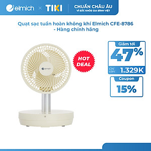 Quạt sạc tuần hoàn không khí Elmich CFE-8786, dung lượng pin lớn, hoạt động liên tục tới 10h, tạo nên luồng gió mạnh,  di chuyển linh hoạt 90° theo chiều ngang tạo luồng gió đa chiều, làm mát nhanh, dễ chịu - Hàng chính hãng