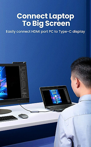 Ugreen UG70693CM323TK 4K 60hz Bộ chuyển đổi HDMI sang USB Type-C màu ghi xám có cổng cấp nguồn micro usb 5v - HÀNG CHÍNH HÃNG