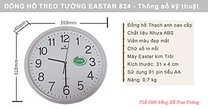 Đồng hồ Treo Tường Cao cấp KIM TRÔI EASTAR Tròn 31cm - Số Nổi 3D - Tặng Pin Maxell - BH 1 Năm
