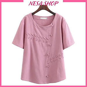 Áo nữ kiểu cổ tròn tay ngắn form rộng thoải mái, chất liệu Đũi cao cấp mềm mịn mát thấm mồ hôi NeSa Shop AKH.58