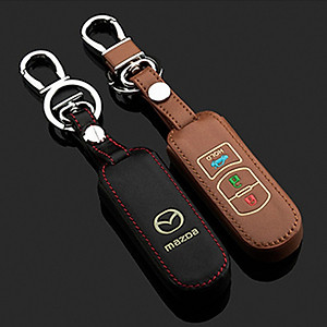 Cho xe Mazda, bao da chìa khóa 2 nút dạ quang kiêm móc khóa chất liệu da, Inox MIHOCO Mazda 2N, Hàng chính hãng