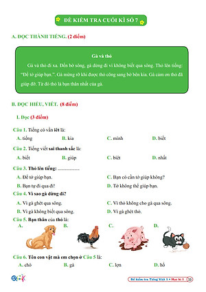 Đề Kiểm Tra Tiếng Việt 1 - Tập 1 - Cánh Diều