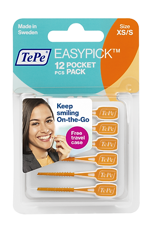 Tăm Chải Kẽ Răng TePe EasyPick Cam XS/S – Làm Sạch Kẽ Răng Nhẹ Nhàng (12 Cái) - Nhập Khẩu Thuỵ Điển