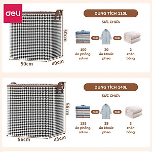 Túi Đựng Quần Áo Chăn Màn Vải Không Dệt Chống Thấm Nước Deli, Giỏ Đựng Quần áo Đa Năng Có Thể Gấp Gọn