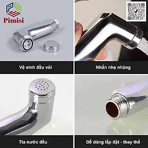 Vòi Xịt Bồn Cầu Vệ Sinh Phòng Tắm Pimisi PVX-206 Chịu Áp Lực Nước Lớn Như Chung Cư, Nhà Cao Tầng Hay Máy Tăng Áp Mạ Màu Inox, Với Tay Xịt Toilet WC Chìm Chống Gãy - Bể - Vỡ Và Dây Nhựa Dẻo Cao Cấp - Mềm - Trơn Bề Mặt | Hàng Chính Hãng