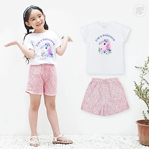 Bộ Quần Áo Bé Gái Bộ Cộc Tay Cho Bé Miss Meow Chất Cotton In Hình Unicorn, Size Đại