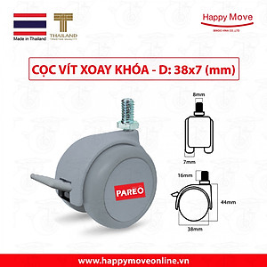 Bộ 4 bánh xe cọc vít ren có khóa 38-50mm cho ghế/bàn xoay văn phòng nội thất - tải 40kg - Happy Move Thái Lan