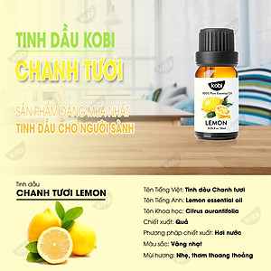 Tinh Dầu Chanh Tươi Kobi Lemon Essential Oil Dùng Xông Phòng, Giúp Thanh Lọc Không Khí, Tăng Cường Miễn Dịch, Tinh Thần Sảng Khoái, Làm Sạch Đồ Dùng Gia Đình - 5ml