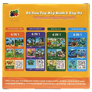 Bộ 6 Tranh Xếp Hình 6 Cấp Độ 17 x 17 cm - Thế Giới Khủng Long - Minh Châu C6-001