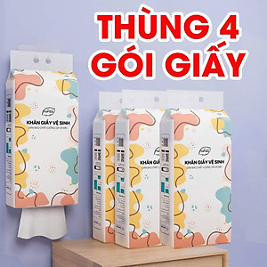 Thùng 4 gói khăn giấy, khăn giấy treo tường dạng rút đáy, khăn giấy cao cấp