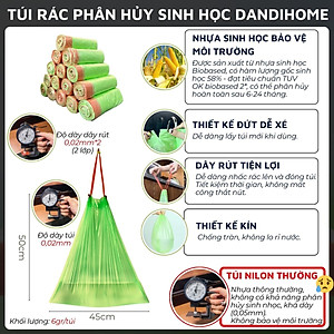 Túi rác, túi đựng rác tự hủy sinh học DandiHome có dây rút, túi rác không gây hại cho môi trường