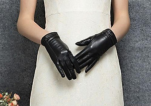 Găng tay nữ da cừu đơn giản BHY8618 Bao tay nữ lót lông giữ ấm, chống ngấm nước tốt.