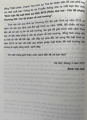 Bình luận Bộ luật hình sự năm 2015- Phần thứ hai Các tội phạm (Chương XIX- Các tội phạm về môi trường)