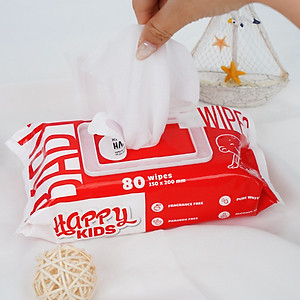 Thùng 10 gói khăn ướt trẻ em Happy Kids Đỏ gói 80 tờ không mùi siêu tiết kiệm cho bé