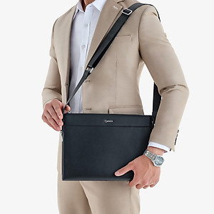 Ví Cầm Tay Nam Clutch Da GENCE CL07 Da Bò Cao Cấp Màu Đen Có Dây Đeo Vai