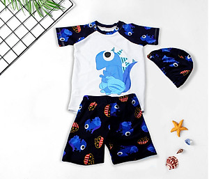 Bộ Đồ Bơi Khủng Long Dành Cho Bé Trai Cao Từ 85cm - 125cm chất vải Polyeste thân thiện với trẻ em, mau khô, thấm hút mồ hôi tốt, thiết kế thời trang bắt mắt - Tặng kèm nón bơi vải cùng màu