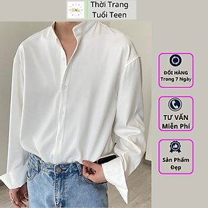 Áo sơ mi nam cổ tàu cổ trụ form rộng tay dài trẻ trung thanh lịch vải lụa mềm mịn mát ít nhăn- MRDT01