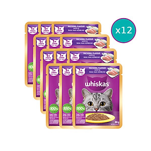 [Combo 12 Gói] Thức Ăn Cho Mèo WHISKAS 1+ years Vị Cá Thu 80g/Gói