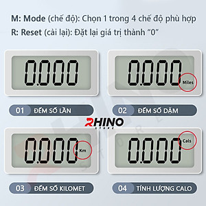 Dây nhảy thể thao lõi thép cao cấp Rhino J601 tự động đếm số, đếm giờ, tích hợp đo calo, quãng đường, độ dài dây tùy chỉnh - Dùng cho Muay | Boxing | Kickboxing - Hàng chính hãng