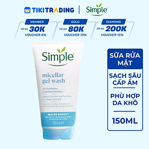 Gel Rửa Mặt Simple Dưỡng Ẩm Cho Da Dạng Gel 150ml Water Boost Micellar Facial Gel Wash