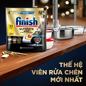 Viên rửa chén bát hương chanh Finish Ultimate plus All in 1, túi 33 viên - Dòng siêu cao cấp