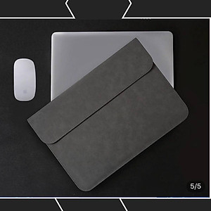 Bao da, túi da, cặp da chống sốc cho macbook, laptop chất da lộn kèm ví đựng phụ kiện - Xám - Macbook Pro 16 inch