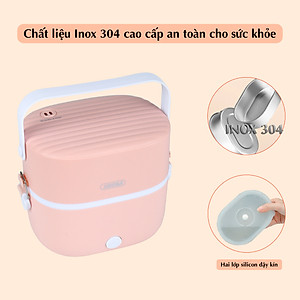 Hộp cơm cắm điện văn phòng JIDOSA JD3860 2 khay inox dung tích 1L giữ nhiệt, hâm nóng và tự nấu chín đa năng nhiều màu