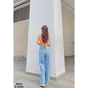 Quần jeans suông - quần bò ống rộng nữ Lê Huy Fashion cạp cao 6 nút cách điệu lưng MS 3332