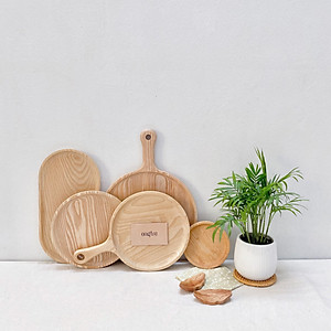 Khay gỗ ONGTRE tự nhiên hình tròn, chữ nhật, vuông, Nhiều kích thước, Gỗ Tần Bì nguyên khối, (Hàng VN)