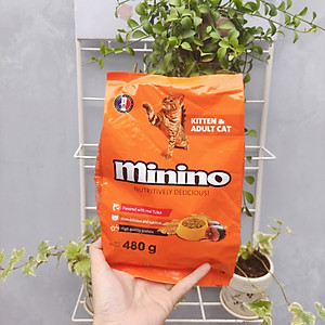 COMBO 5 Gói Thức Ăn Hạt Cho Mèo Con Và Mèo Lớn Vị Cá Ngừ Minino Tuna Flavored 480g