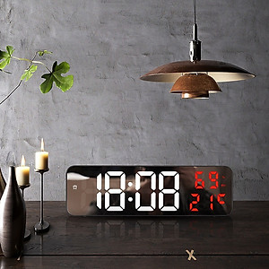 Đồng hồ báo thức LED treo tường Decor đo nhiệt độ,độ ẩm, ngày tháng màn gương led điện tử Laluna