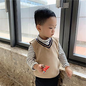 Áo gile nhung cổ tim cho bé trai bé gái, hàng Quảng Châu chuẩn, chất nhung mịn đẹp dày ấm, mẫu mới Thu Đông 2024 | MA01