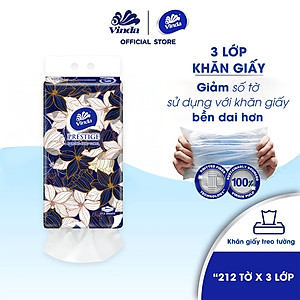 [3 GÓI KHĂN TREO TƯỜNG TẶNG 1 MÓC TREO] Khăn giấy treo tường cao cấp Vinda Prestige 4D 3 lớp 212 tờ