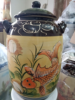 Hũ đựng rượu gạo vẽ phong cảnh Bát Tràng loại 15L