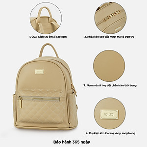 Balo da nữ đi chơi, ba lô công sở họa tiết chần trám ngăn trước IDIGO FBP2 - 4322