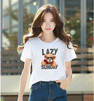 Áo thun nữ cổ tròn form rộng in hình gấu dễ thương thun cotton 4 chiều từ 45-60kg ( ANU080 )