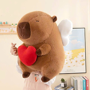 Thú nhồi bông Capybara cánh thiên thần đáng yêu - Size 30cm đến 50cm - Quà tặng gấu bông chuột lang ôm tim cánh trắng êm mịn.