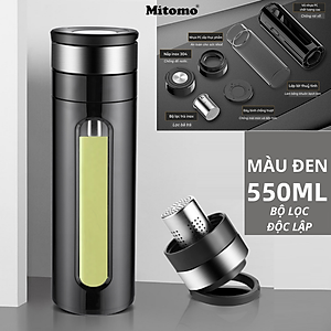 Bình pha trà, bình pha cà phê thủy tinh 2 lóp cao cấp Mitomo BGH-0509, 550ml có lõi lọc trà inox 304 - Hàng chính hãng