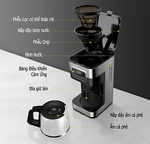 Máy pha cà phê tự động cao cấp Shardor CM1429TA-GS công suất 900W, dung tích 1500ml-Hàng chính hãng